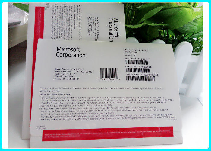 Germany 64 Bit Genuine Microsoft Windows 10 Pro Software OEM Pack